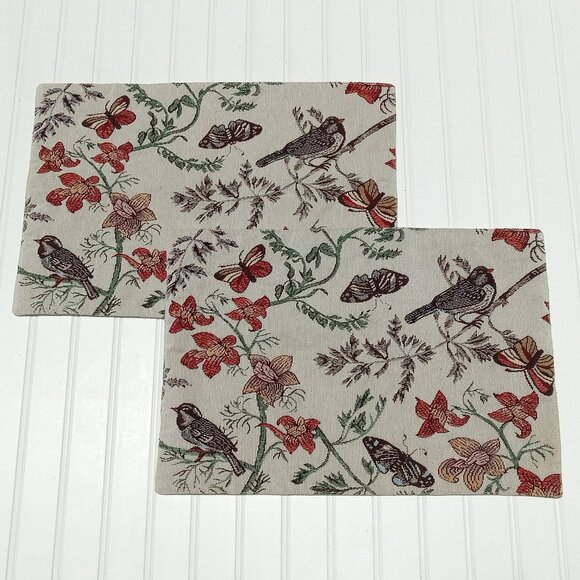 SONOMA Tapestry Placemats 12.5 x 18 Butterflies Birds Flowers Pillows Set of 2 - Picture 1 of 10